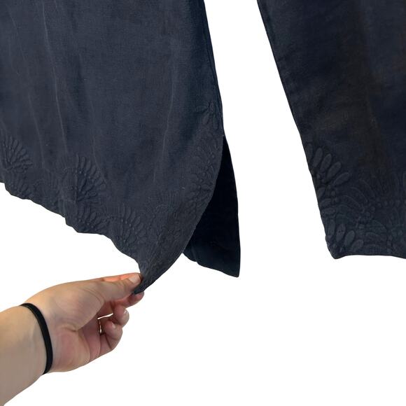 Tory Burch Linen Embroidered Floral Tunic Top Women's Sz 4 Navy Boho Designer - Picture 5 of 7